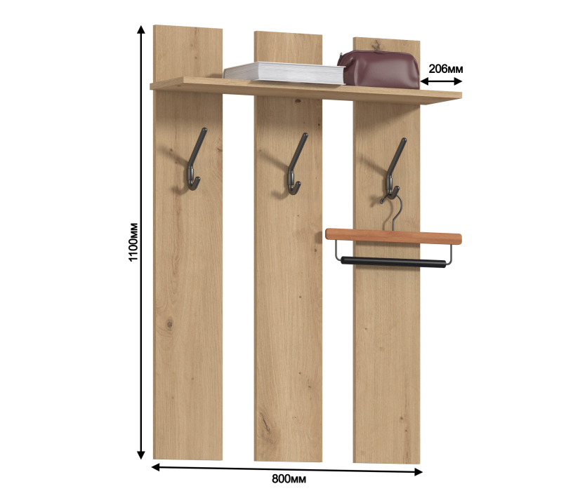 Настенные, Вешалка Сидней СБ-2580/1 Дуб дикий