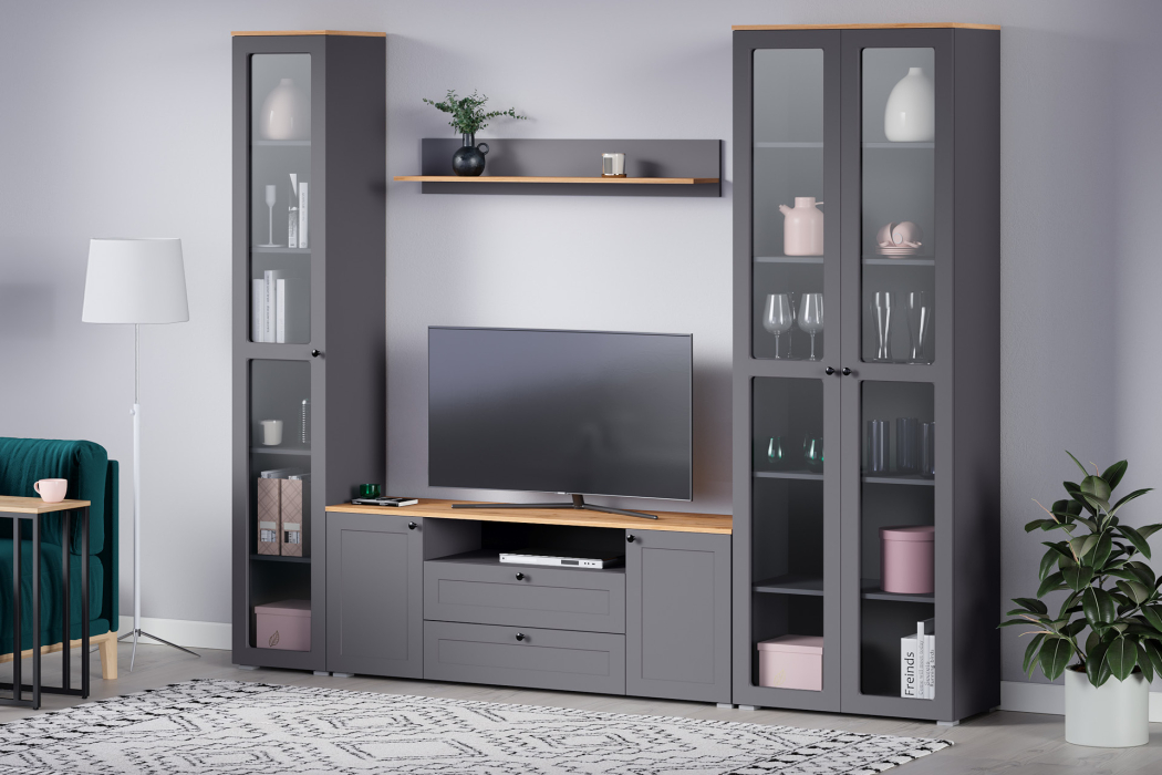 Настенные полки, Полка Остин 16.484, серый графит, дуб золотой крафт