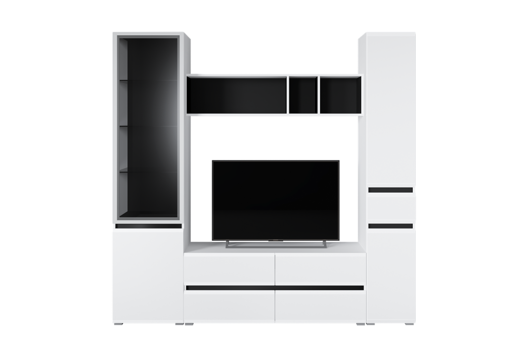 ТВ-тумбы, Тумба под ТВ Сидней 13.63, белый премиум, черный, белый глянец