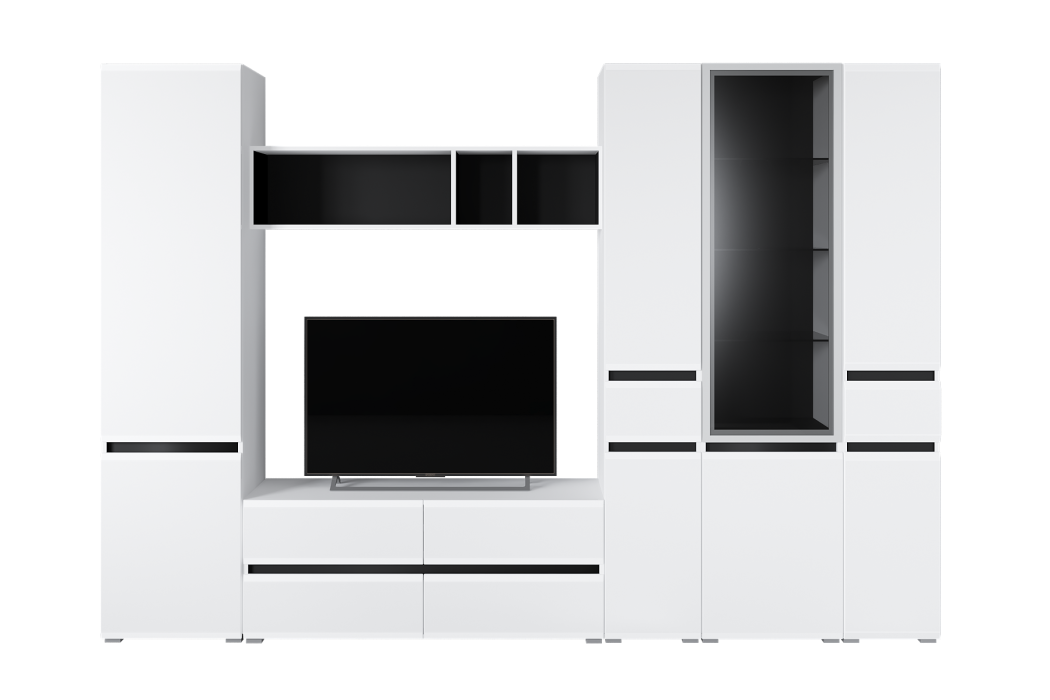 ТВ-тумбы, Тумба под ТВ Сидней 13.63, белый премиум, черный, белый глянец