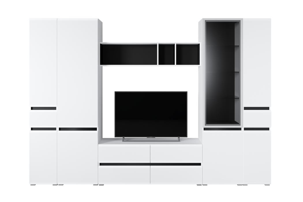 ТВ-тумбы, Тумба под ТВ Сидней 13.63, белый премиум, черный, белый глянец