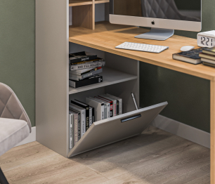 Стеллаж со столом Милан СБ-3261 Серый,Дуб Гамильтон/МДФ Светло серый