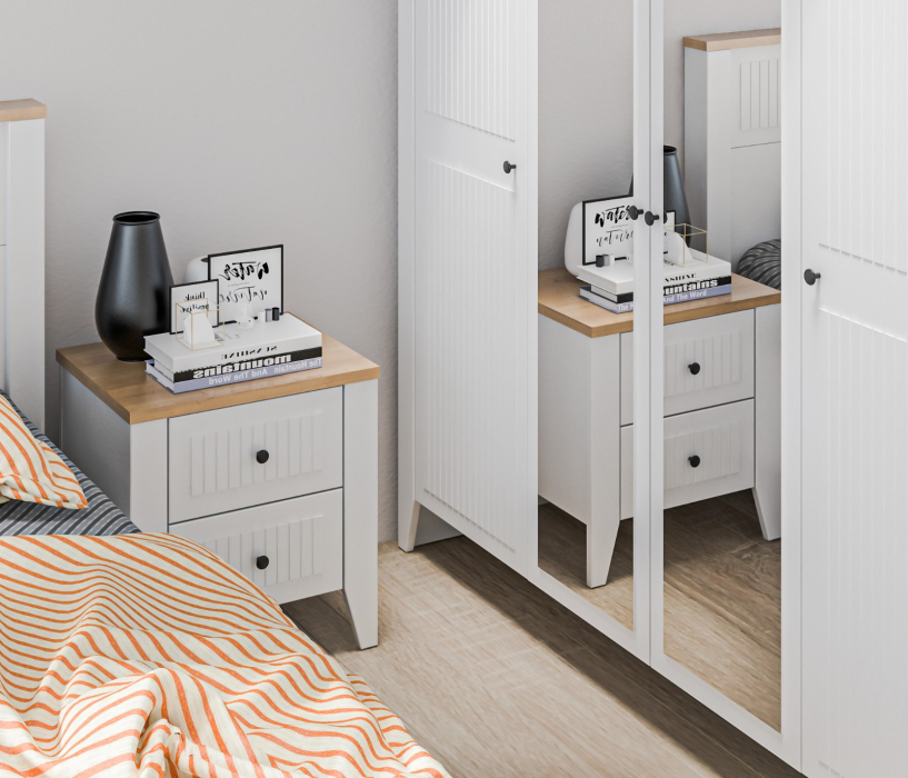 Прикроватные тумбы, Тумба Монтана СБ-3548 Белый Альпийский,Дуб Гамильтон/МДФ Дуб Белый