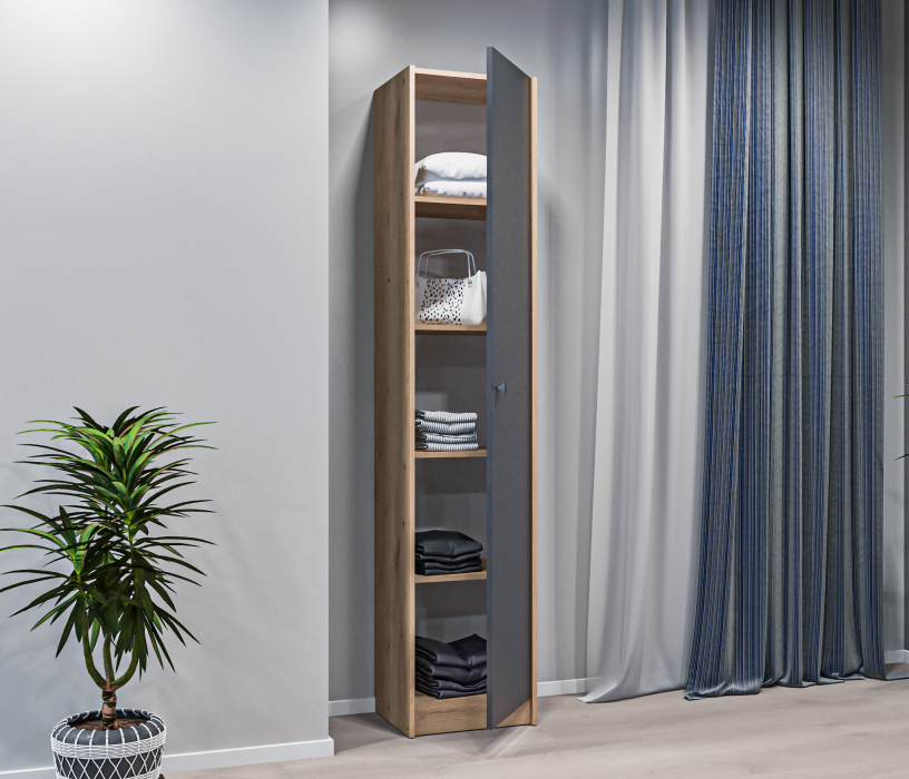 Шкафы в прихожую, Шкаф-пенал Сидней СБ-2684 Дуб дикий/Диамант серый