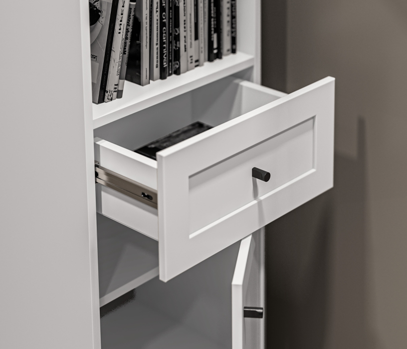 Прямые, Стеллаж Твин СБ-3372 Белый со стеклом и открытой полкой