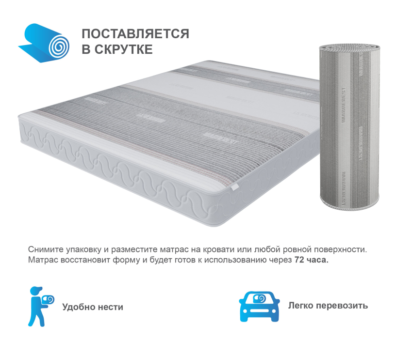 800 x 2000, Матрас Корсика-Зодиак в чехле Magnetic в скрутке 800х2000