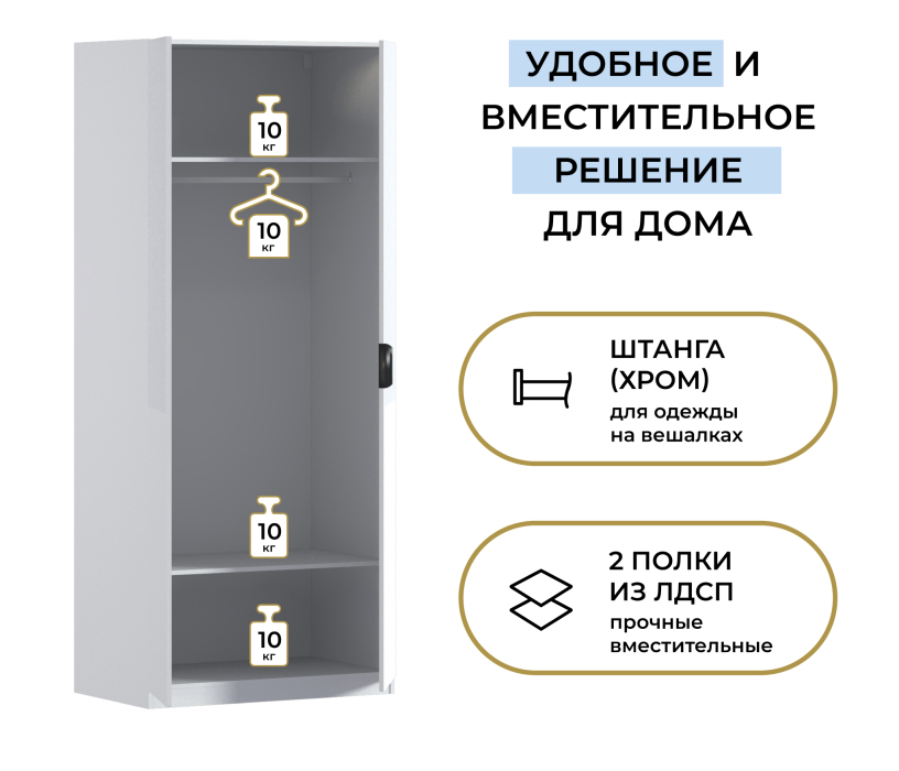 В спальню, Шкаф двухдверный Макс 1000 мм, вариант №1 (ЛДСП/МДФ)