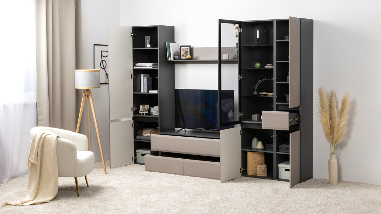 ТВ-тумбы, Тумба под ТВ Сидней 13.63, антрацит, веллюто капучино