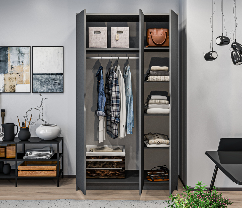 Шкафы распашные, Шкаф 3 дверный Бруклин СБ-3347 Диамант серый