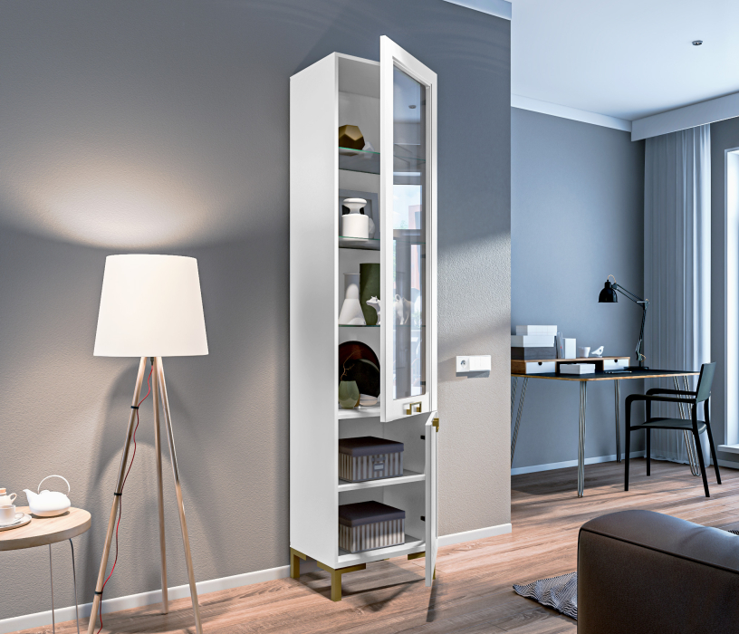 Стенки для гостиной, Комплект для гостиной с витриной Ассоль, Белый