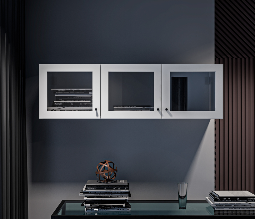 Настенные полки, Твин СБ-3385 Полка Белая с фасадами со стеклом